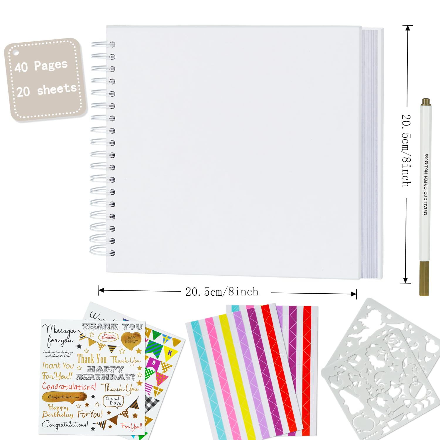 Miaikoe DIY Scrapbook Album 20.5x20.5 cm Hardcover Kraft Blank Paper Scrap Book with 20 Sheets Memory Book for Family Wedding Photography Anniversary (White) - Image 4