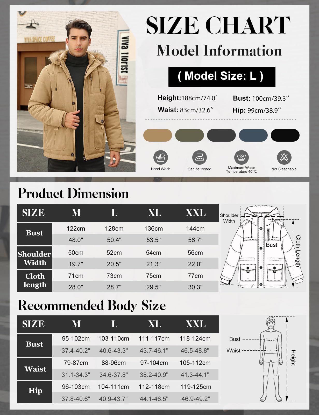 Nadeer Manteau Homme Hiver Polaire Chaud Veste Parka Coupe-Vent de Mode Décontractée Manteau à Capuche Manches Longues Blouson Zippé Outercoat avec Poches