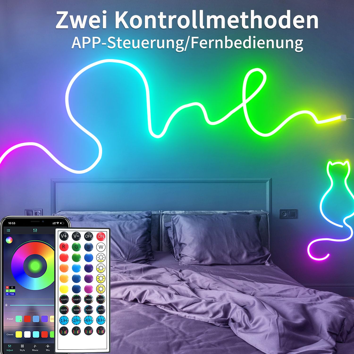 segrass Neon LED Streifen 30m 24V Fernbedienung App-Steuerung | IP65 Wasserdicht Flexibel LED Streifen RGB LED Strip Neon Seil Lampe Anwendbar für Schlafzimmer und Außendekoration