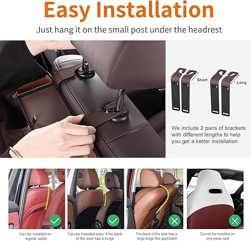 Miniatura 6 de Asiento trasero de automóvil extra multifuncional para portavasos de bebidas con caja de almacenamiento de pañuelos organizador y ganchos para