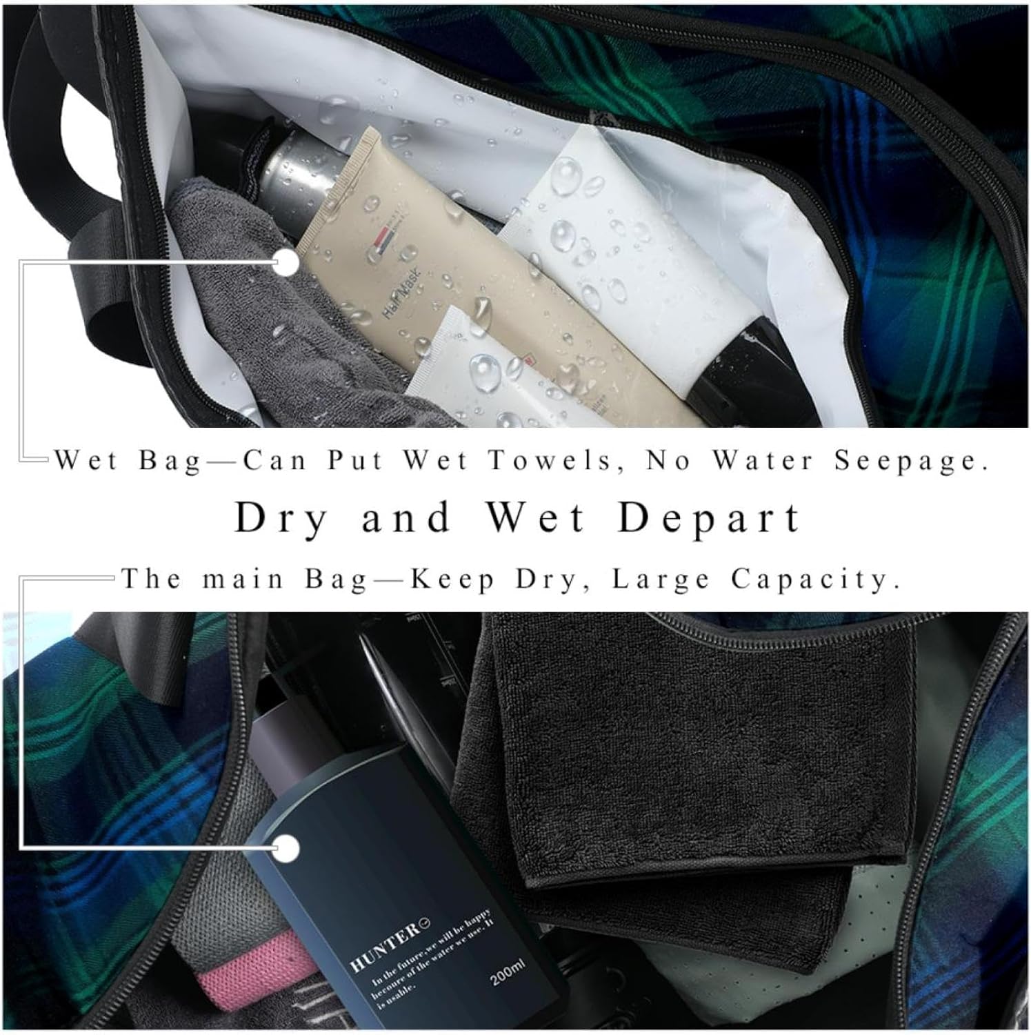 Gym Bags for Women,Duffle Bag for Travel,Black Plaid Printing,Gym Bag for Men