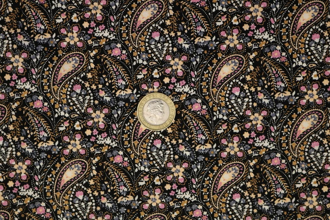 Pyrhan 100% Cotton Fabric by Rose & Hubble |Paisley with Flowers and Vines Printed Cotton Fabric by The Metre UK | 45 inches (114 cm) | Crafting Fabric & Dressmaking Fabric (Pink)