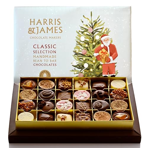 Harris & James Christmas 24 Piece Chocolates Gift Box. Handmade Luxury Chocolates - White Chocolate, Milk Chocolate & Dark Chocolate. Selection Box Including 12 Different Chocolate Varieties. 360g - Christmas Classic