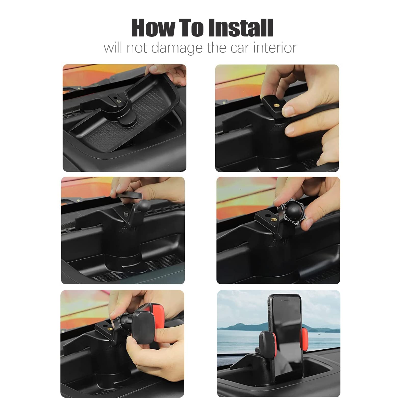 Multi-Mount Dash Phone Holder With Storage Tray For 2012-2018 Jeep Wrangler JK
