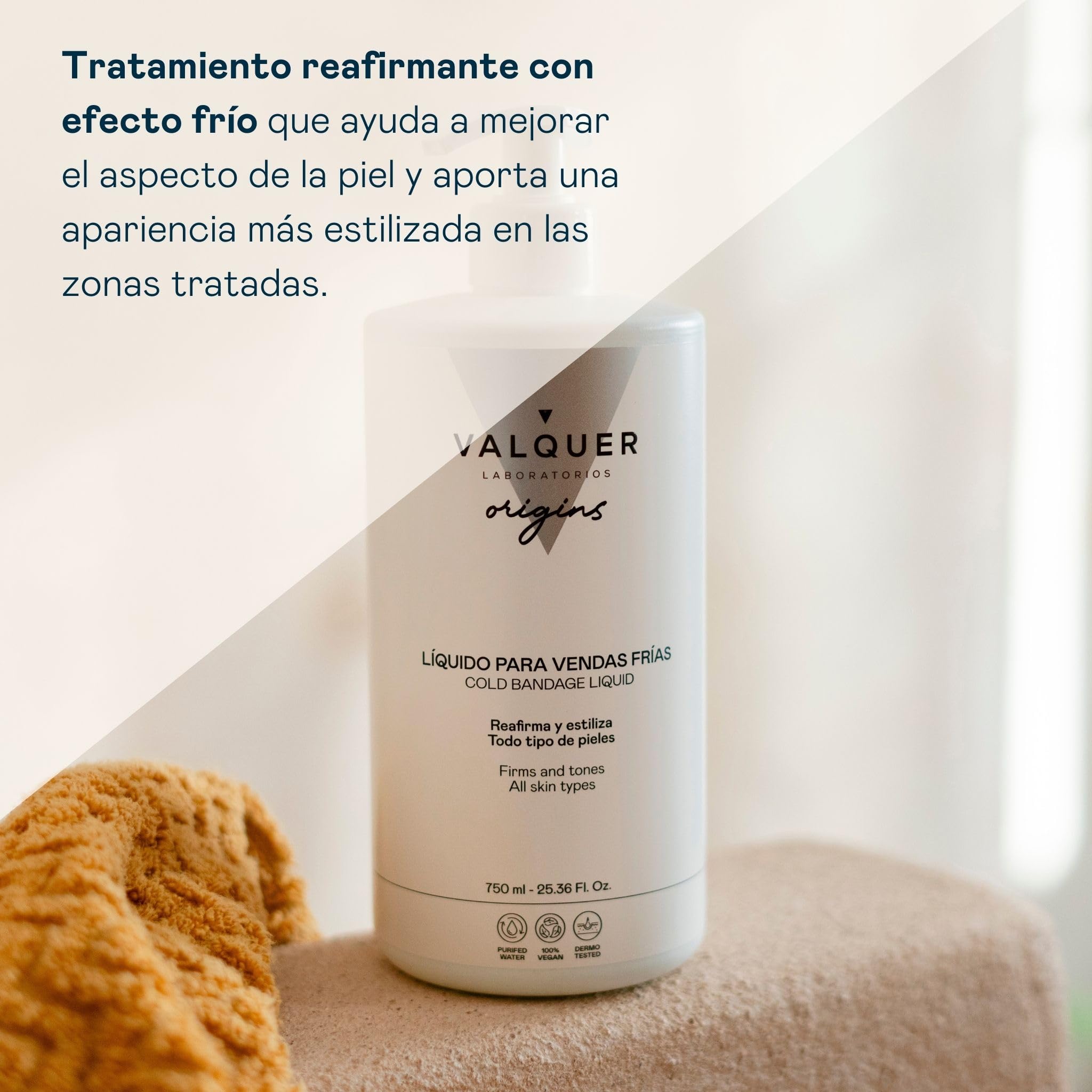 VALQUER ORIGINS Líquido de Vendas Frías para Alivio de Piernas Hinchadas o Cansadas | Piernas Ligeras | Mejora la Circulación Sanguínea con Extractos Naturales y Algas | 750 ml