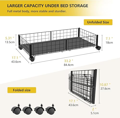 Miniatura 2 de LATOURTIKAROGAN Almacenamiento debajo de la cama  Almacenamiento debajo de la cama con ruedas, paquete de 2 contenedores de almacenamiento debajo de
