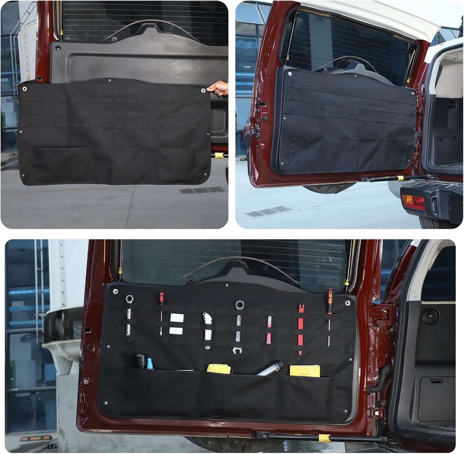 HAPPYHORSE FJ Cruiser 2007-2021 Tailgate Storage Bag, Black, 3-Compartment, Scratchproof, Car Trunk Organizer
