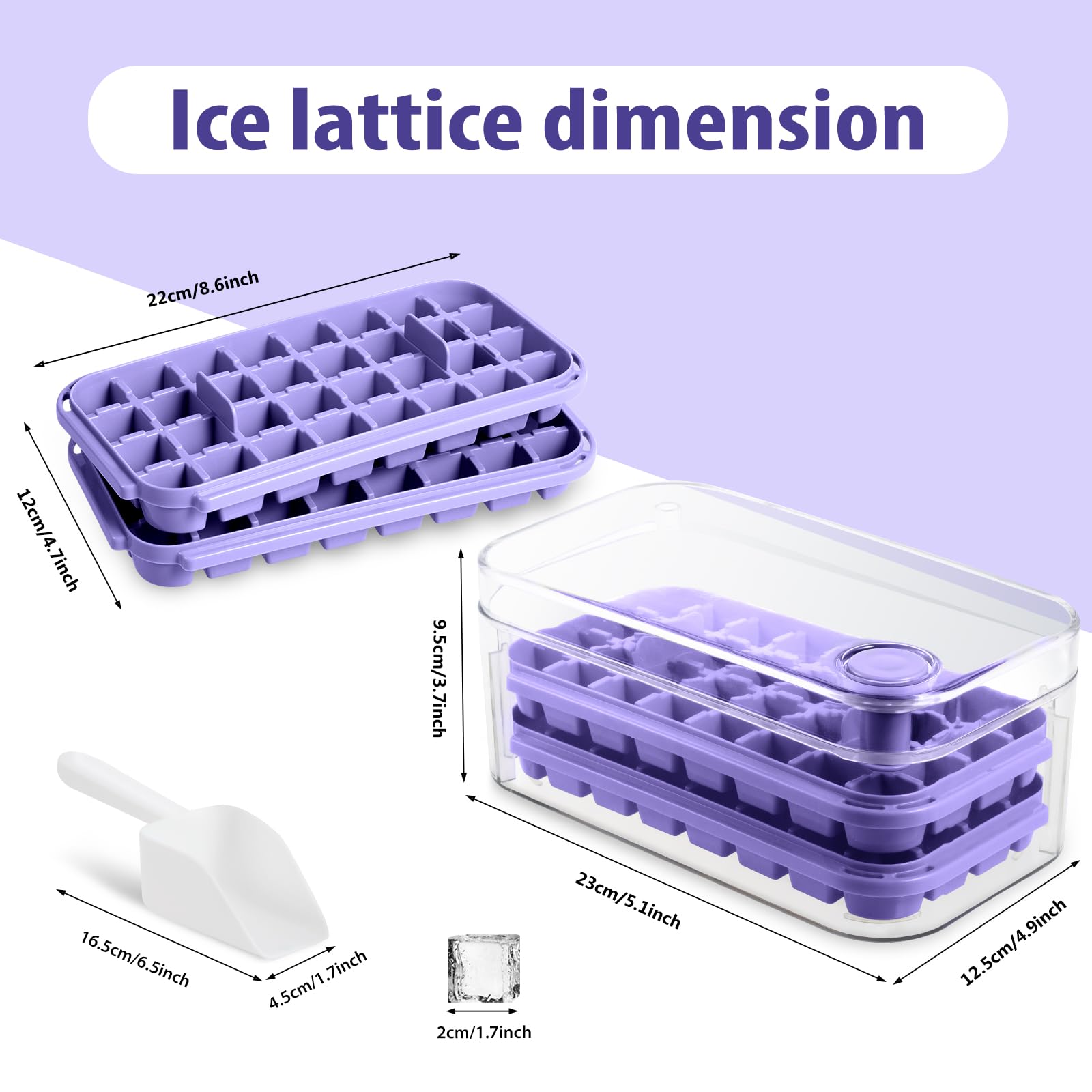 KATELUO Cubetti Ghiaccio Stampo Con Coperchio, 2 Pezzi -74 Vassoio Per Cubetti Di Ghiaccio Stampo Silicone Ideale Per Whisky Cocktail Birra Bevanda Ghiacciata Alimentare Per Neonati Etc