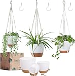 Bouqlife Planters suspendus avec des cintres de plantes Macrame pour les plantes d'extérieur intérieur 3 Set auto-arrosage Pots Paniers suspendus Porte-pots de fleurs 3 Taille différente