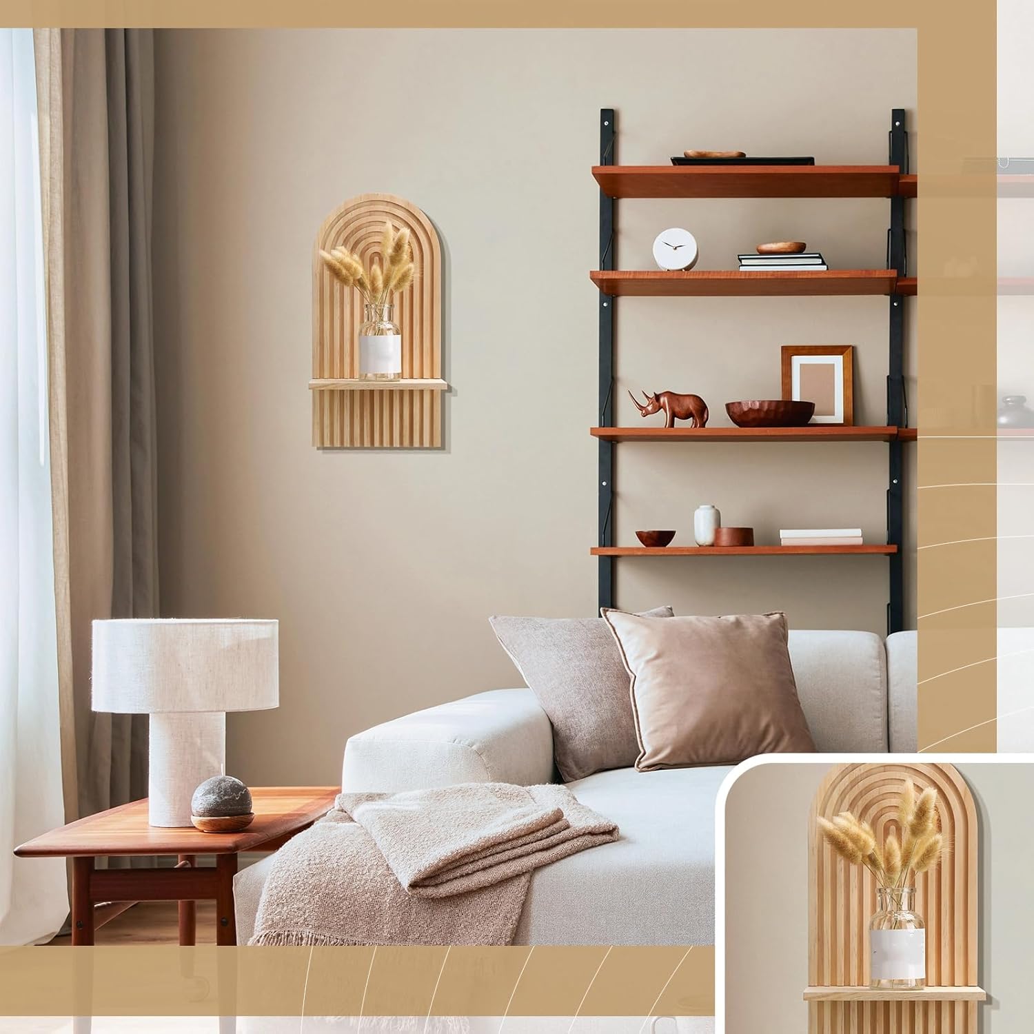 Tatuo 2 Pieces Boho Wall Shelf Decor Floating Arched Shelves for Wall Small Wooden Hanging Holder for Living Room Bathroom Bedroom Office Nursery Decoration