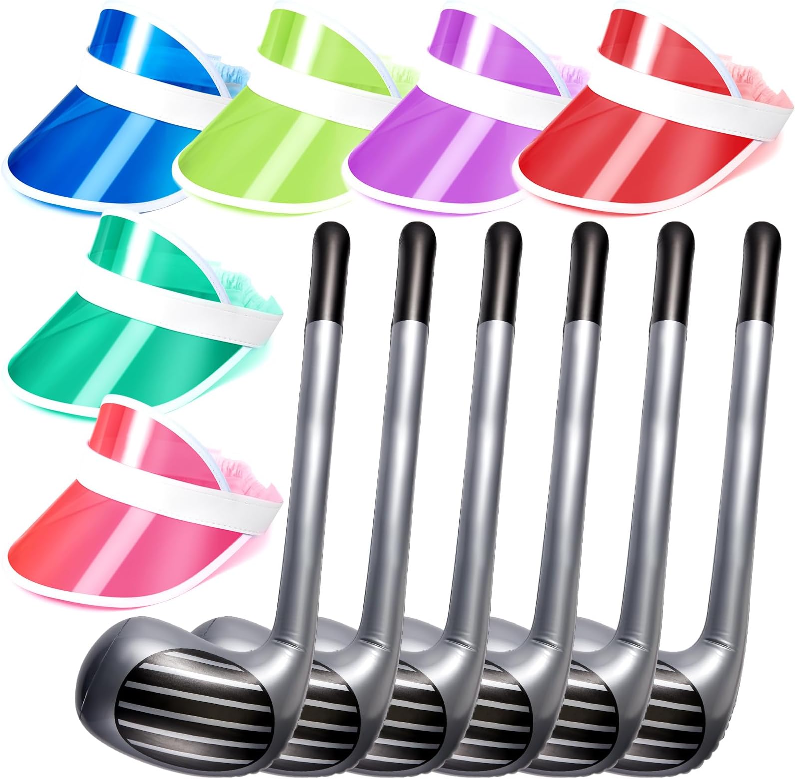 12 Pcs Golf Accessories Include 6 Golf Inflatable Club 76 cm Stick with 6 Pcs Assorted Colors Sun Visors Hat for Sport Lovers Men Women Kids Gifts Supplies