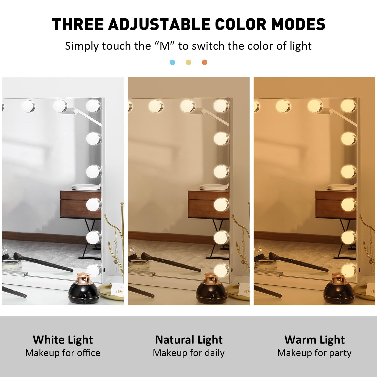 NICESTi Grand Miroir De Courtoisie éclairé (61 X 53,3 Cm), Miroir De Maquillage Hollywood Avec Lumières, Miroir Mural éclairé Avec 17 Ampoules LED à Intensité Variable, Miroir De Beauté Hollywood