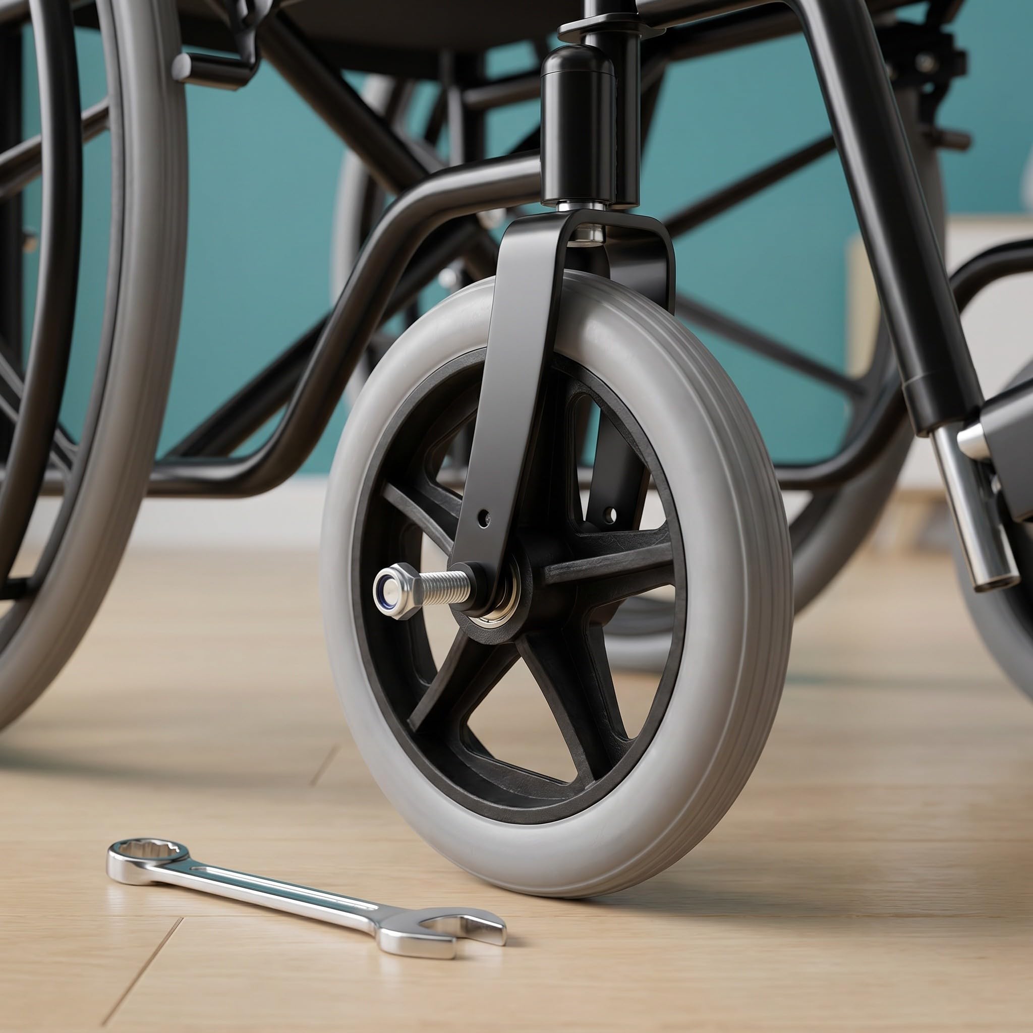 6 Piezas Rueda Delantera Diseño Antipinchazos para Silla de Ruedas Neumático Sólido de Goma y Acero Instalación Sencilla para Superficies Irregulares y Baldosas