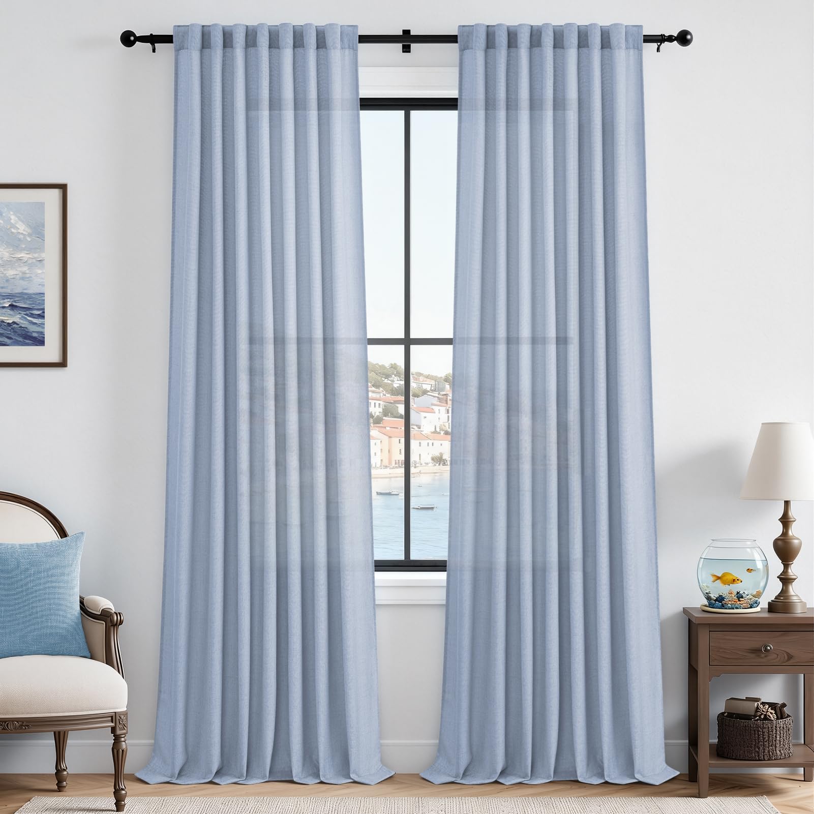 CUTEWIND Gardinen Leinenoptik Vorhang mit Kräuselband Halbtransparent Vorhänge Wohnzimmer Schlafzimmer Kinderzimmer Modern