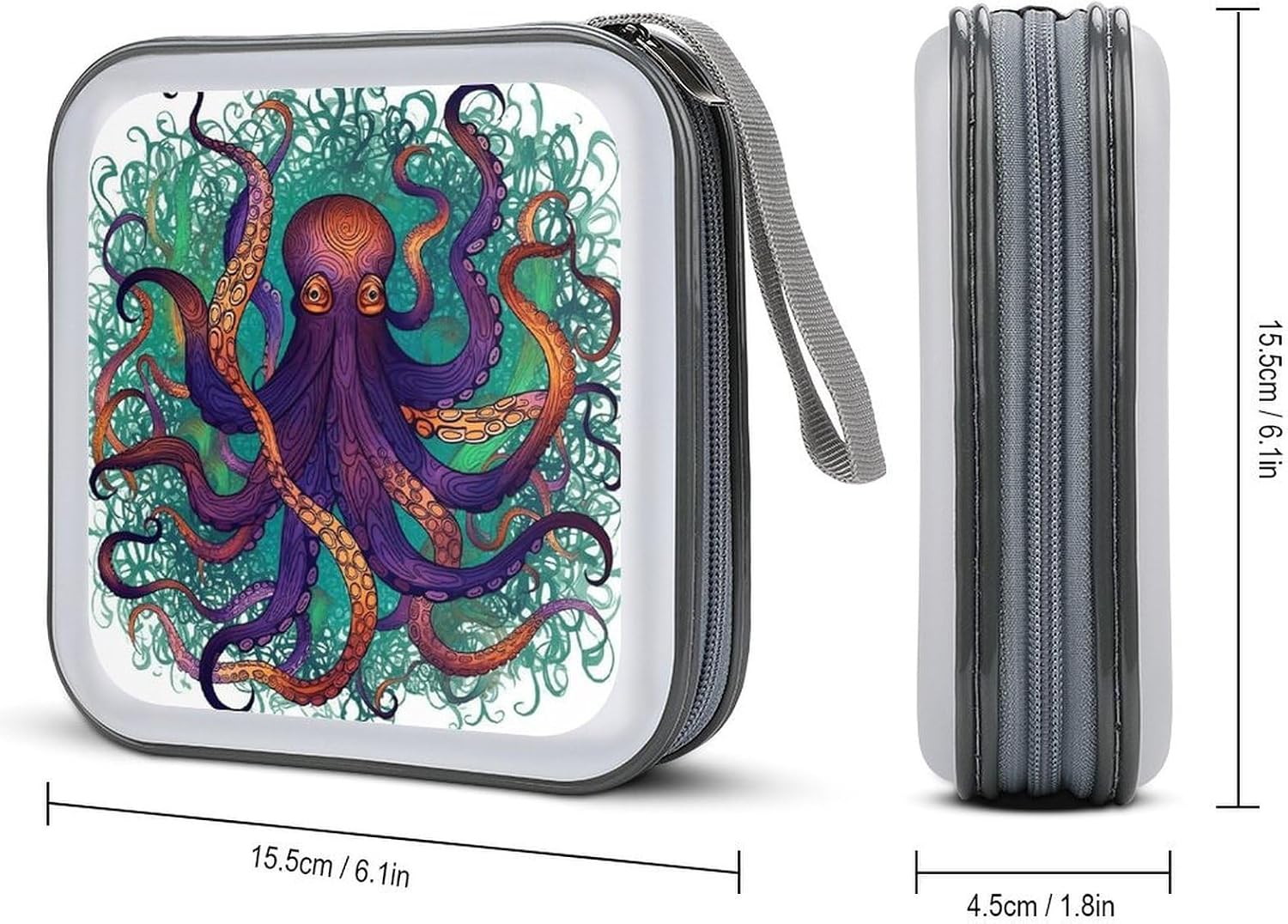 Colorful Octopus CD Case 40 Capacity DVD Case Holder Portable Zipper CD Cases Holder Large Storage Disc Wallet Bag Hard Plastic DVD Cases for Car Home Travel image 2