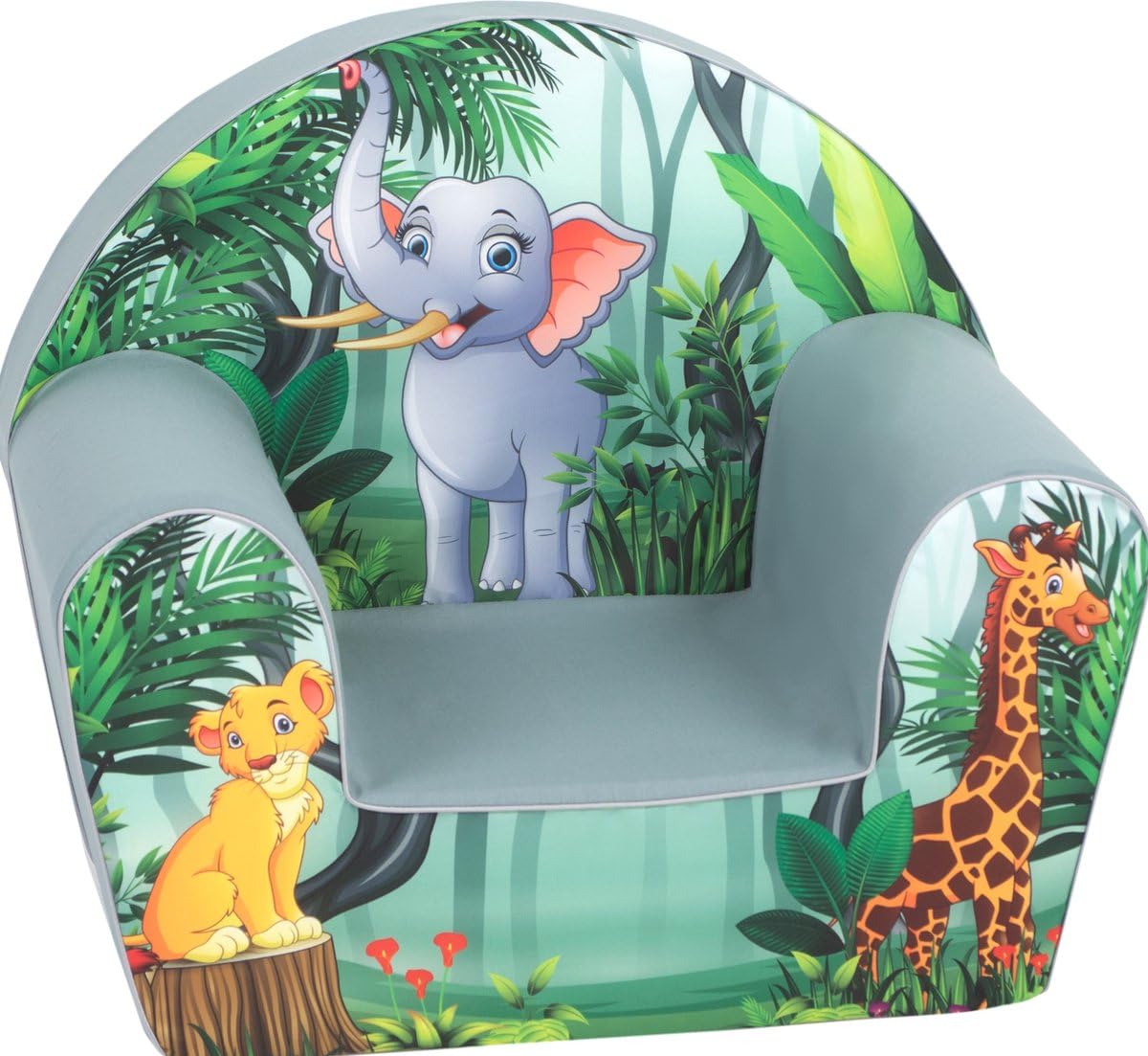 Fauteuil Enfant Animaux de la Jungle Rond, Housse Lavable | Pour chambre d'enfant, confortable et léger, rembourrage en mousse douce