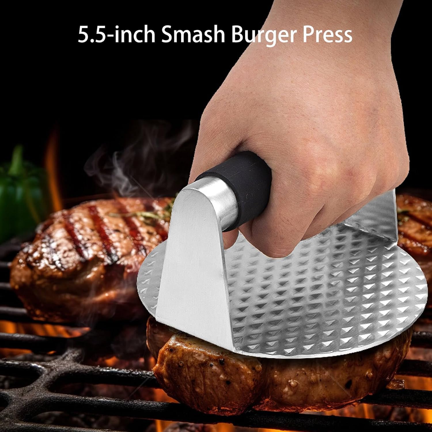 8PCS Smash Burger Press Kit - Burger Press,3 in 1 Patty Maker,Hamburger Spatula,Griddle Scraper,Sauce Brush,100 pcs of Patty Paper,Salt Shakers,Burger Press Griddle Set for Blackstone,Flat Top
