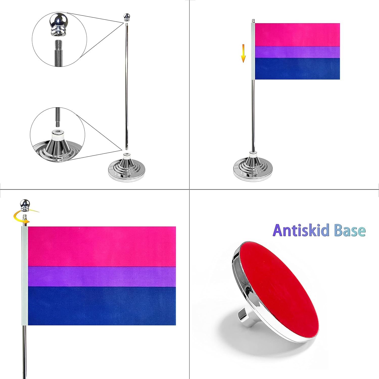 WXTWK 2 Pack Bisexual Bi Pride Rainbow Desk Flag Small Mini Gay LGBT Table Flags With Stand Base,Rainbow Mardi Gras Festival Events Celebration Decorations - Image 3