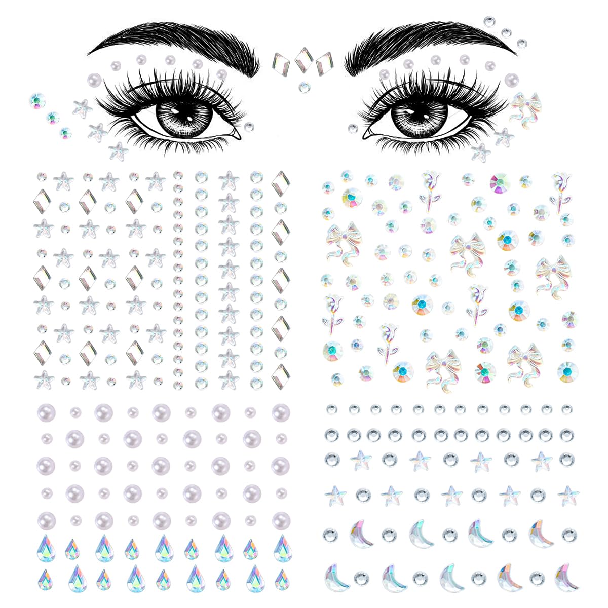 Face Gems Stickers - Self-Adhesive Makeup Rhinestones