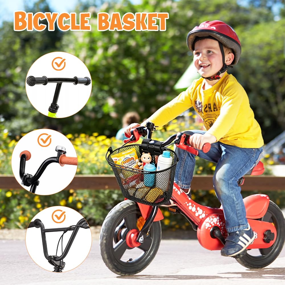 CEWROM Cestino per bicicletta per bambini, in metallo, per bambini, per ragazze, ragazzi, cestino anteriore rimovibile, con chiusura in , impermeabile per bambini