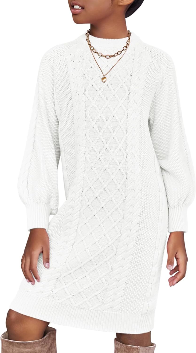 Arshiner - Brandclub - Arshiner Girl's Sweater Dress Puff Long Sleeve Casual Cable Knit Pullover Fall Dresses for 6-12 Years Arshiner - Brandclub - Arshiner Girl's Sweater Dress Puff Long Sleeve Casual Cable Knit Pullover Fall Dresses for 6-12 Years