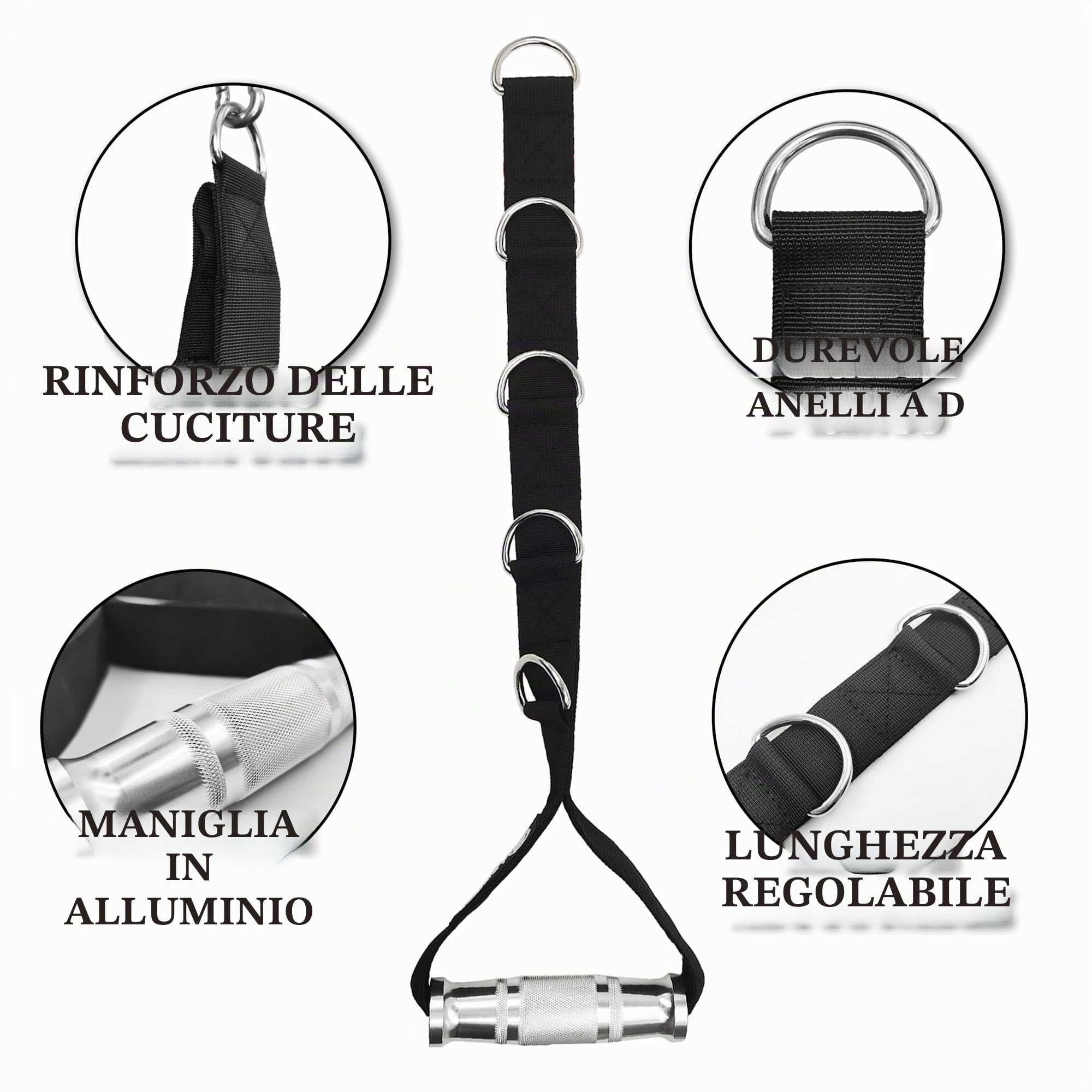 J Bryant Maniglie da palestra con anello a D metalliche, ultra resistenti, in lega di alluminio, per allenamenti pesanti, ideali per sistemi pulldown LAT Pulley, colore nero