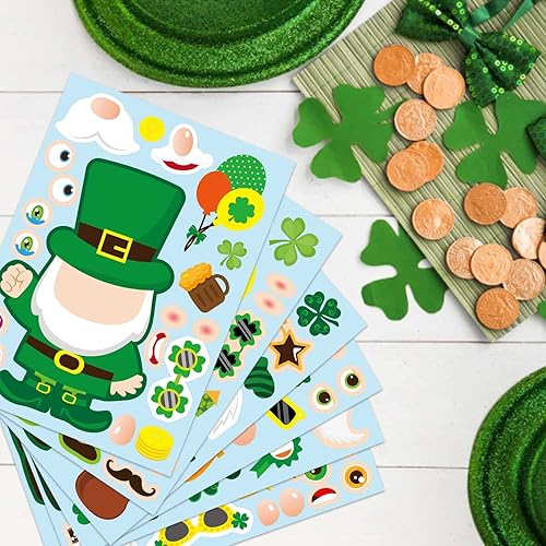 Miniatura 4 de 36 hojas de calcomanías para el día de San Patricio para niños, haz tu propio duende de la suerte, trébol de la suerte, suministros de regalo para