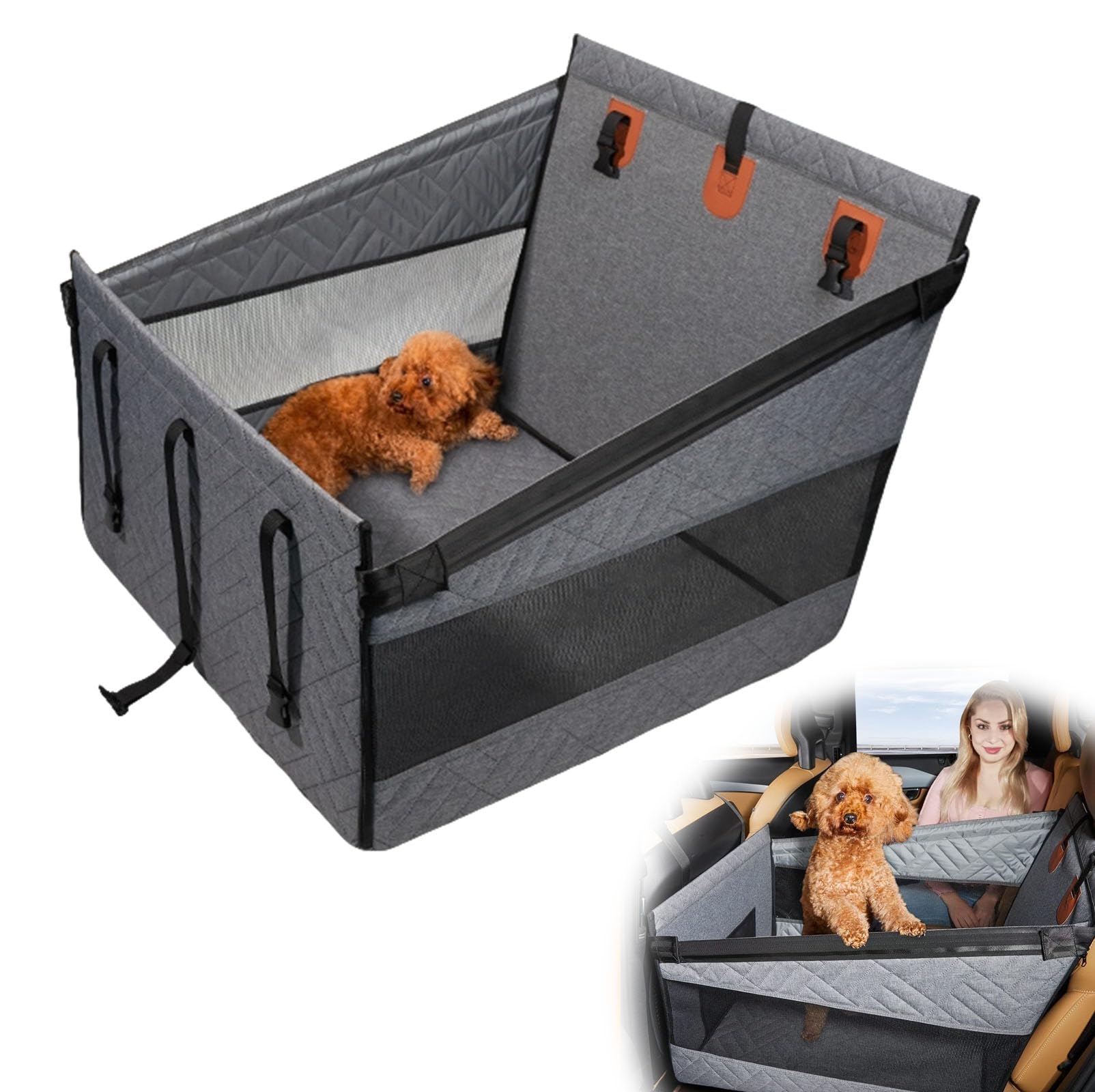 Seggiolino Auto per Cani Media Grande Taglia con Finestra a Rete Traspirante, Coprisedile Sedili Cane Impermeabile per Auto, Protezione Sedile Automobilistico Animali Domestici per Camion, SUV Veicoli