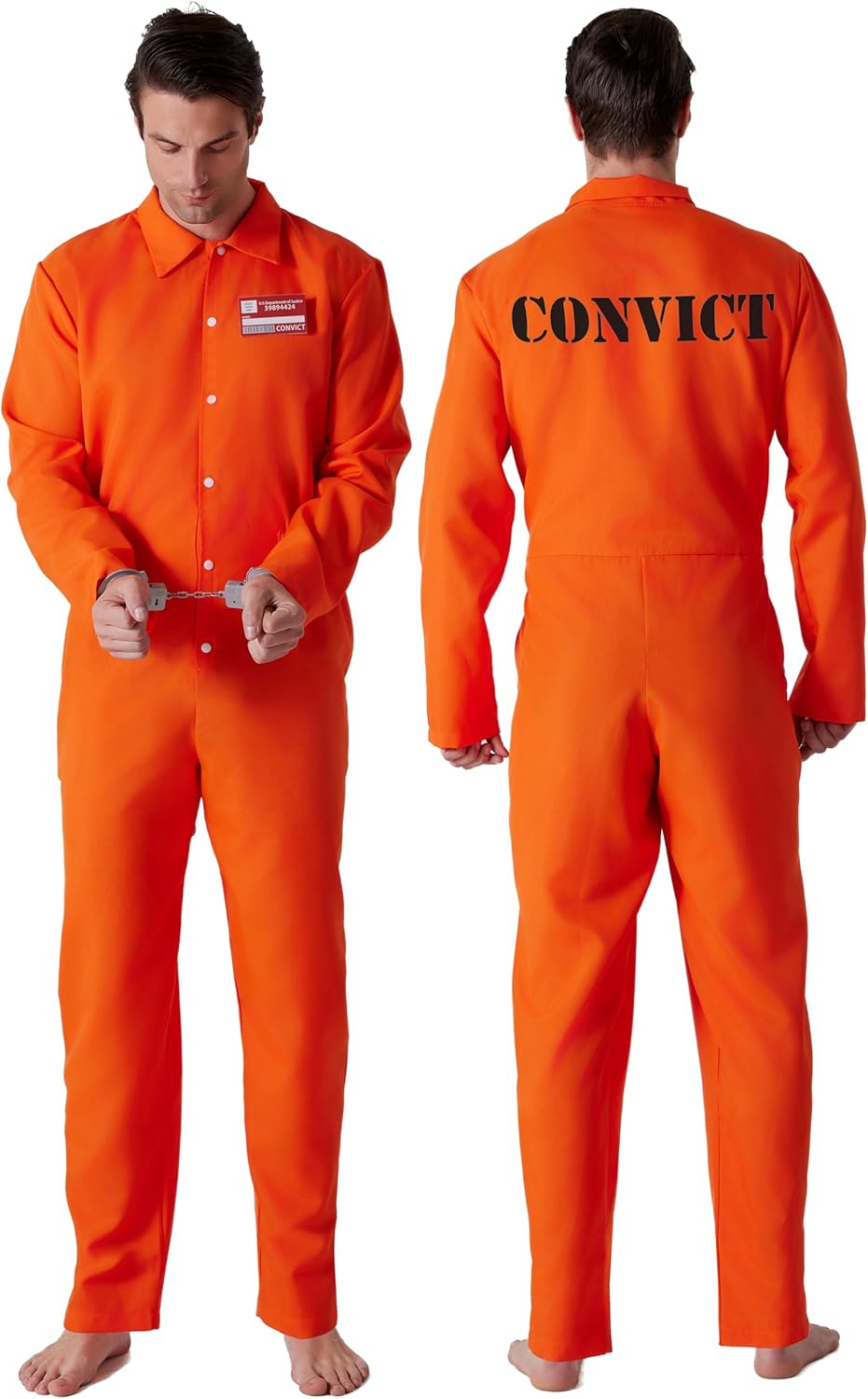 Maxim Party Supplies Prison Jumpsuit Costume Inmate Outfit, 3 Piece Convict Jail Uniform, Criminal Orange Prisoner Suit - Image 4