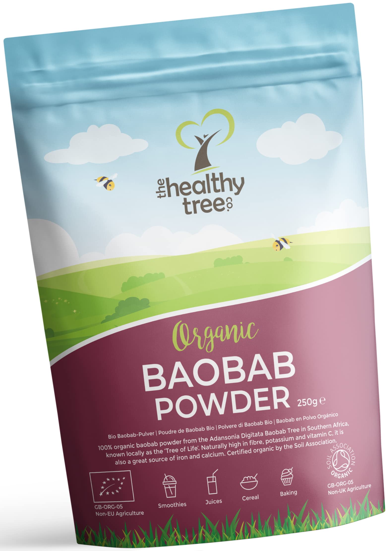 Organic Baobab Powder by TheHealthyTree Company for Vegan Smoothies and Juices - High in Vitamin C, Fibre and Calcium - Pure Raw Baobab (250g)
