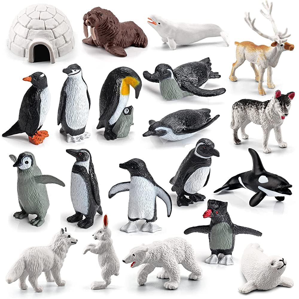 WONWONTOYS 20PCS Arctic Animals Figurine Penguins and Polar Animals Figurine playset Christmas Birthday Party Supplies Decor for Cake