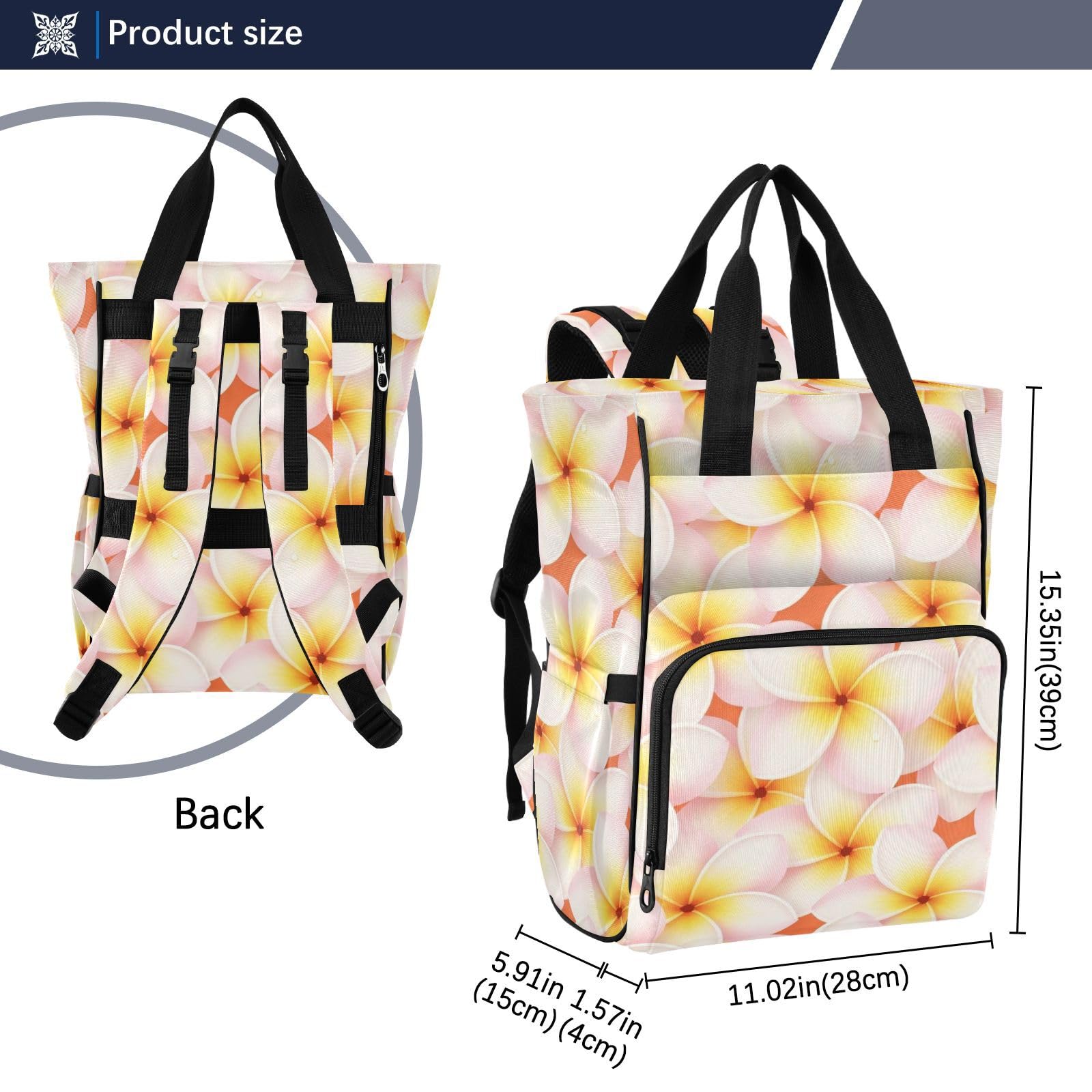Borsa per pannolini zaino per mamme papà Plumeria fiori tropicale giardino