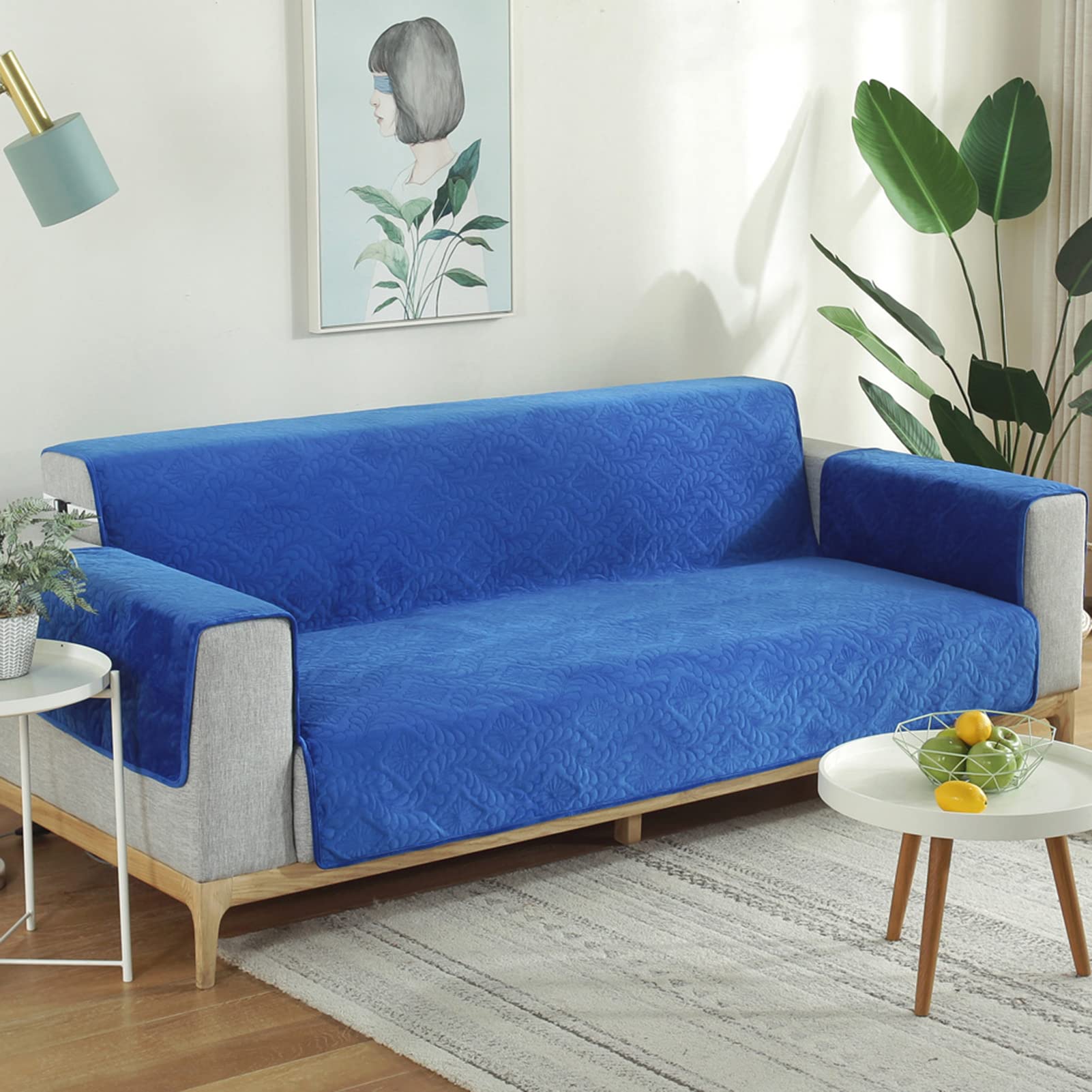 Housse de canapé réversible élastique et lavable bleu 116 x 190 cm