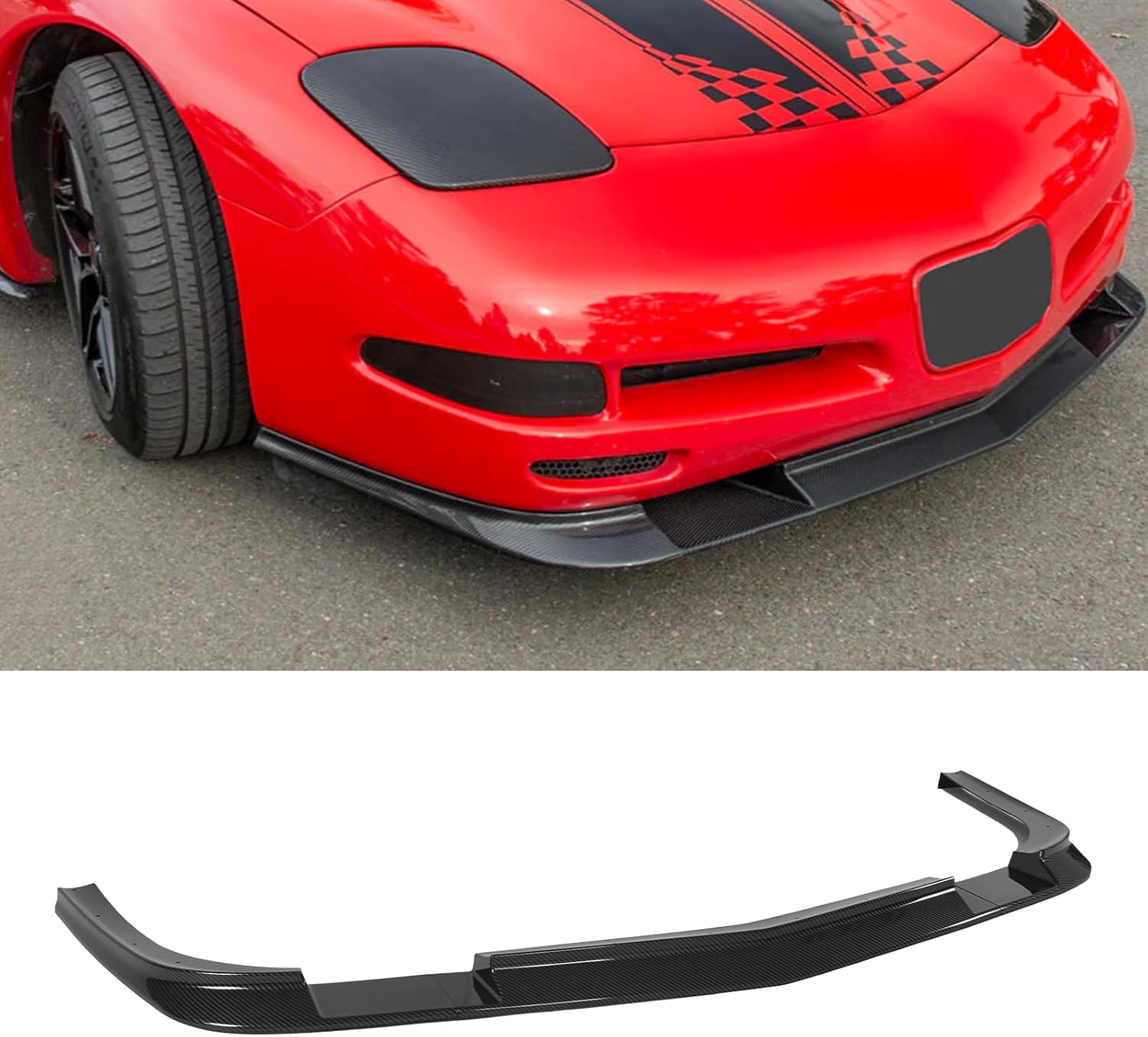 3PCS Front Splitter ZR1 Style Front Bumper Lower Lip for Corvette C5 1997-2004 Front Spoiler Chin (Carbon Fiber Painted)