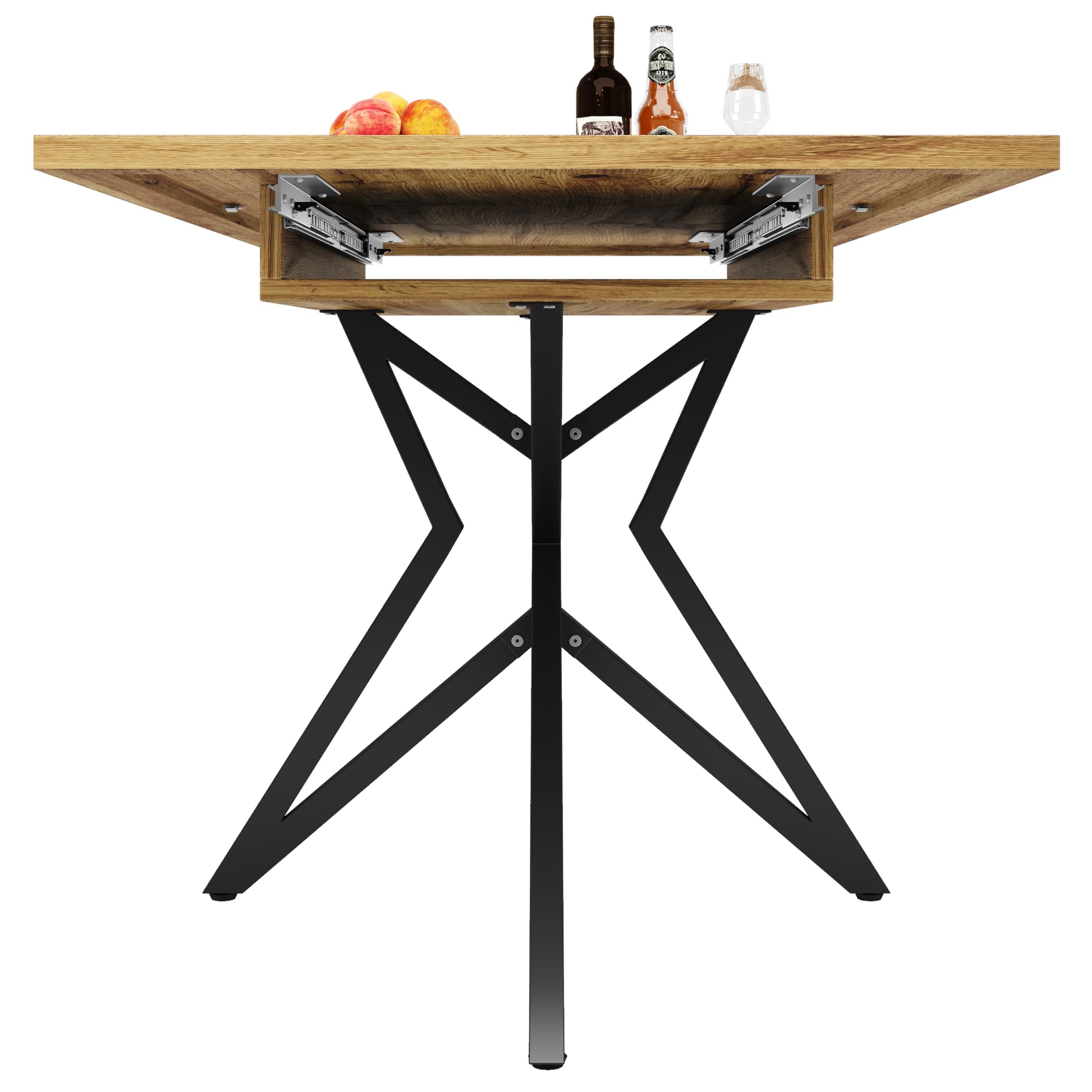 Generisch Tavolo da pranzo allungabile, 120 (160) x 80 x 66,1 cm, tavolo da cucina per la colazione, con piano in legno di noce/marmo, gambe in metallo nero a forma di stella, portata fino a 60 kg
