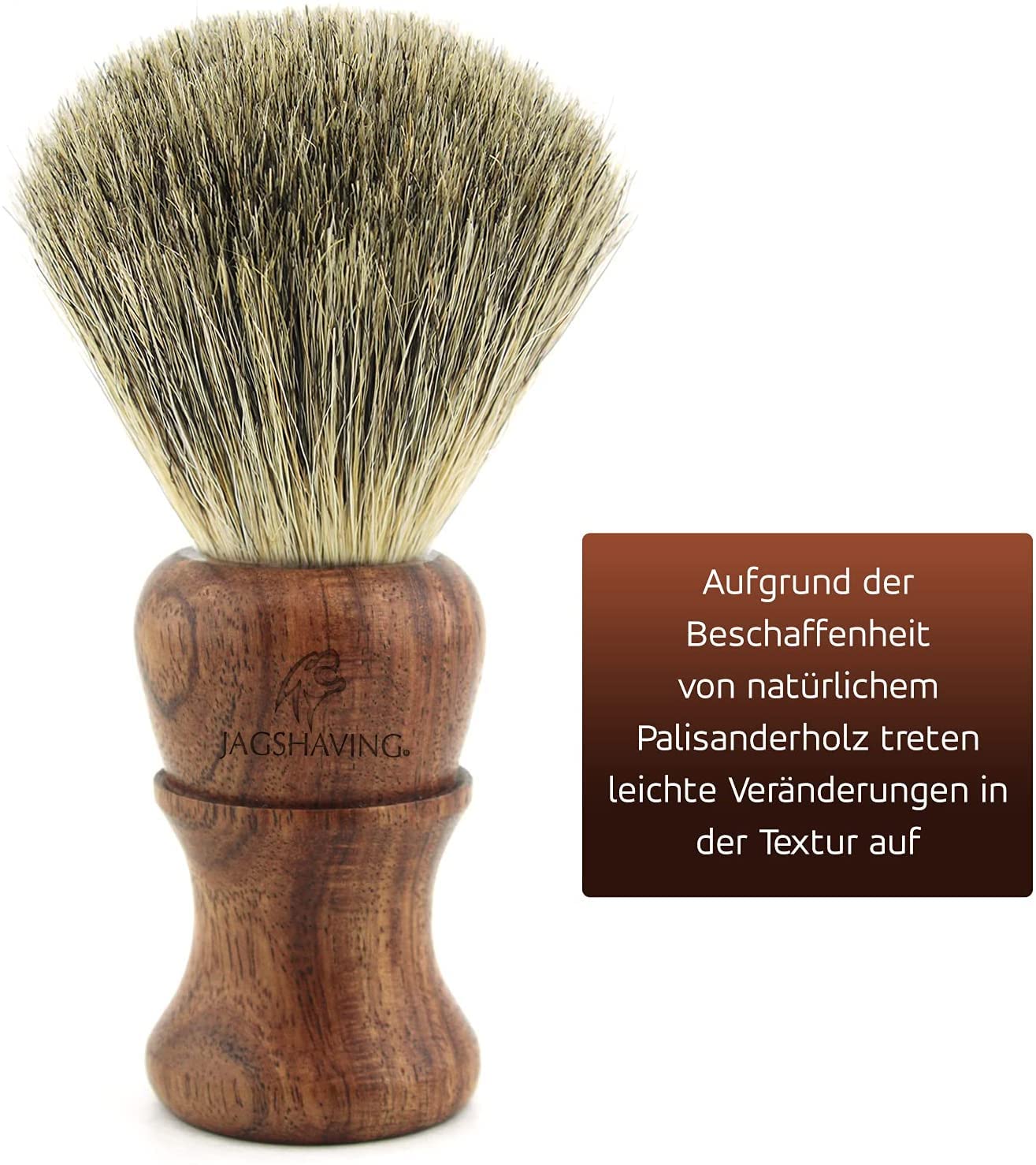 Jag Shaving Rasierset - Nachhaltige 4-teiliges Rasierset aus Holz - Super Dachshaar Rasierpinsel - 3 Rasierklingen Rasierhobel - Rasierständer - Ledertasche für Rasierhobel