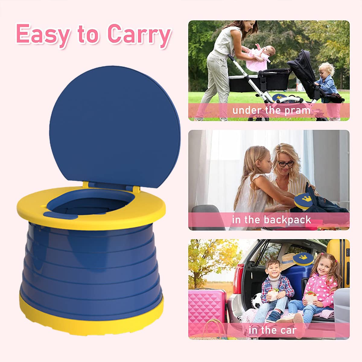 Portable Potty for Kids Toddlers Foldable Travel Potty Potty Training Seat with Cleanng Bags Outdoor Travel Folding Toilet Seat Emergency Toilet for Car Camping Park(Blue)