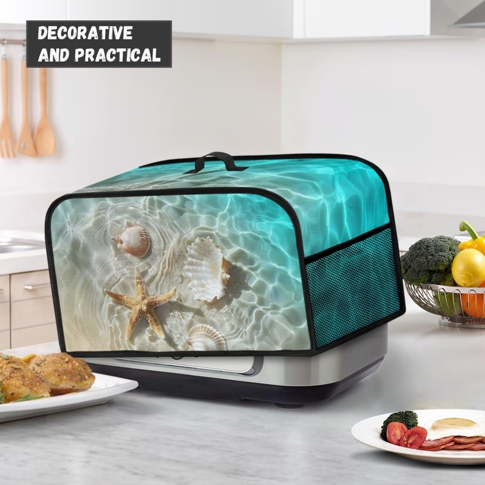 Funda protectora de caracola de estrella de mar de playa para olla de cocción lenta, ovalada, universal, para 6-8 cuartos de galón, ovalada, lavable, antimanchas, antiestática, decoración de 3