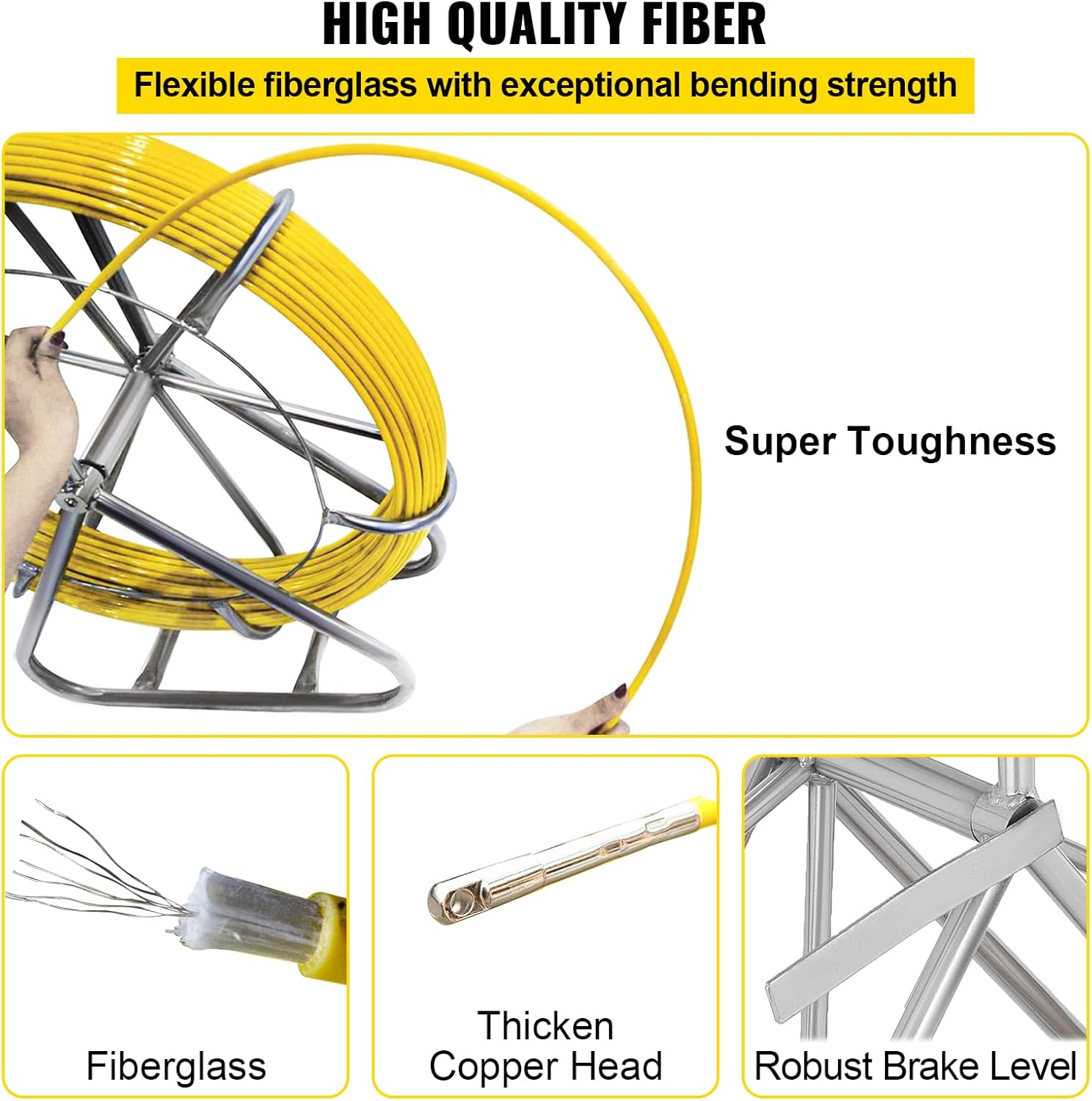 Buy VEVOR Fish Tape Fiberglass 8MM 492FT Duct Rodder Fish Tape ...