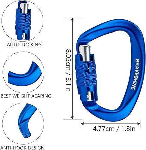 Miniatura 2 de Clips de mosquetón resistentes 12KN Aluminio D Ring Double Lock Caribeaner Hooks