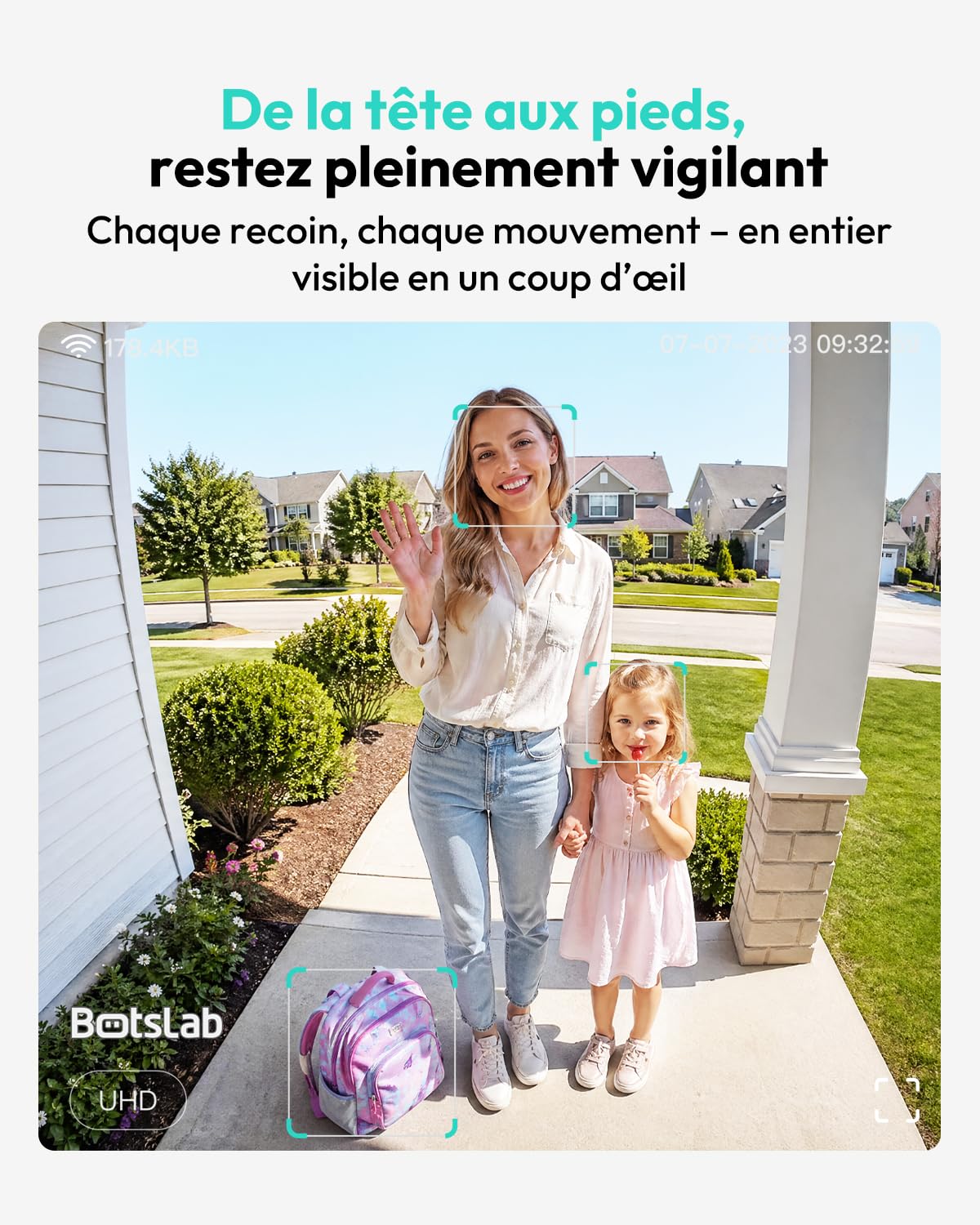 BOTSLAB Sonnette sans Fil Extérieure Étanche 2K avec Panneau Solaire, Sonnette Vidéo Alimentation Continue Vue Tête-Pieds 1:1, Audio Bidirectionnel, Détection Humaine, WiFi 2,4 GHz