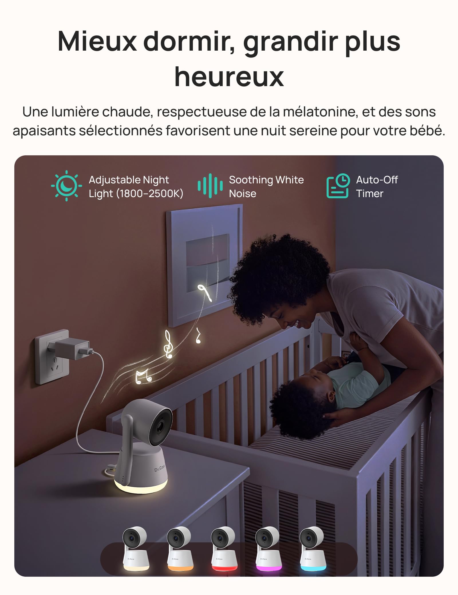 Dr.Care LumiView Plus Moniteur Bébé WiFi avec 2 Caméras – Écran 5,5" 1080P & 2K, Batterie Amovible 5000 mAh, Mode Confidentialité, Veilleuse RGB, Vision Nocturne HD, Alerte Pleurs & Mouvements