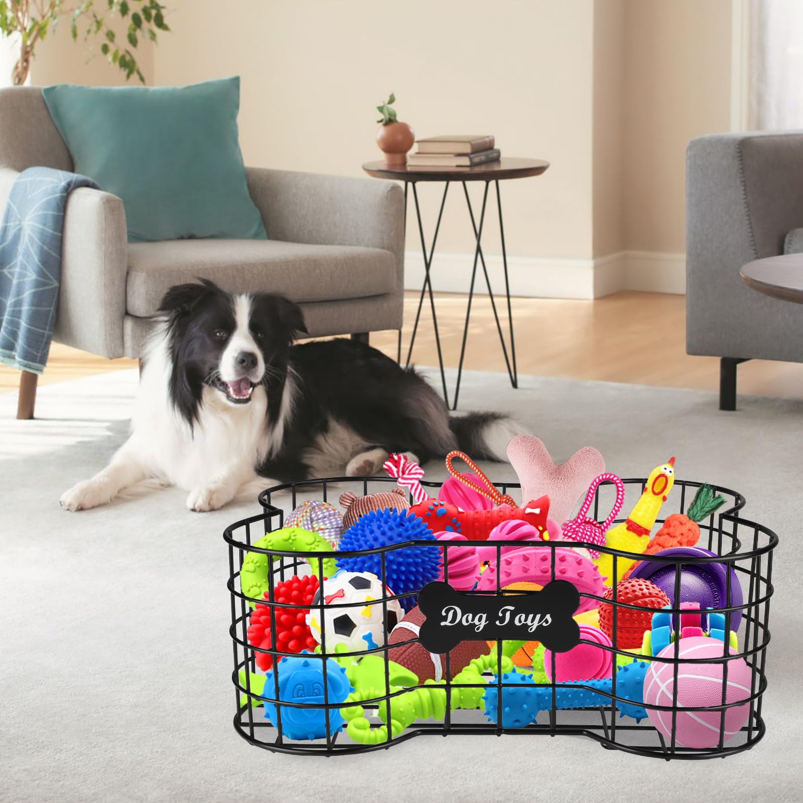 Geyecete Cestino Giocattolo per cani,Scatola per Giocattoli per cane, Cestino in Metallo per Animali Domestici,Cestino a Forma di Osso Cane, Organizer per Giocattoli per Cuccioli,Robusto