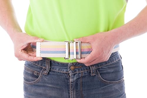 Vista 4 de COW&COW Cinturón de transferencia y marcha de 72 pulgadas con hebilla de metal, ayuda de transferencia para caminar y de pie para cuidador, Arco iris