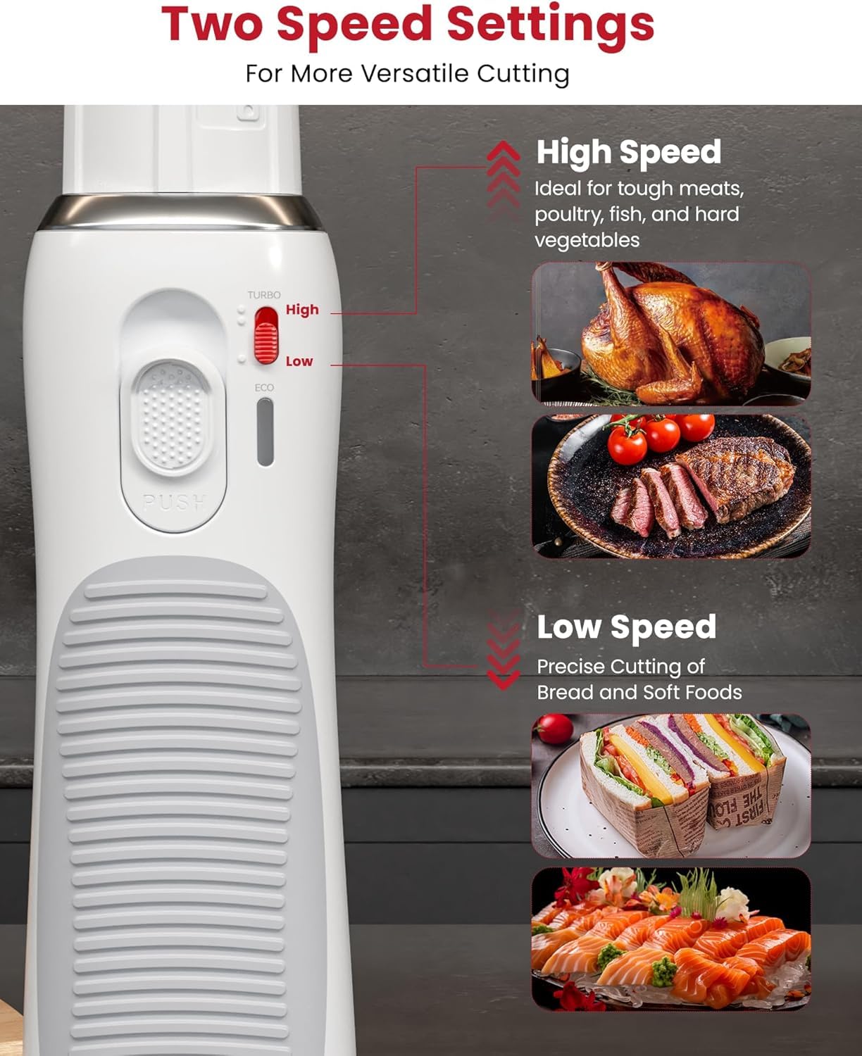 Keenstone Kabelloses Elektromesser mit Wellenschliffklinge zum Schneiden von Pute, Fleisch, Filetieren und Brot, ergonomisches Design mit komfortablem, konturiertem Griff, wiederaufladbar