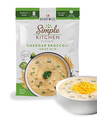 READYWISE - Simple Kitchen, Cheddar Brócoli - Mezcla de sopa, 8 porciones, paquete de 6, tamaño familiar, MRE, sin gluten, alimentos liofilizados,
