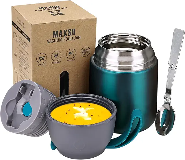 Boîte Isotherme Repas 500ml Vert - Acier Inoxydable avec Cuillère pour École et Bureau