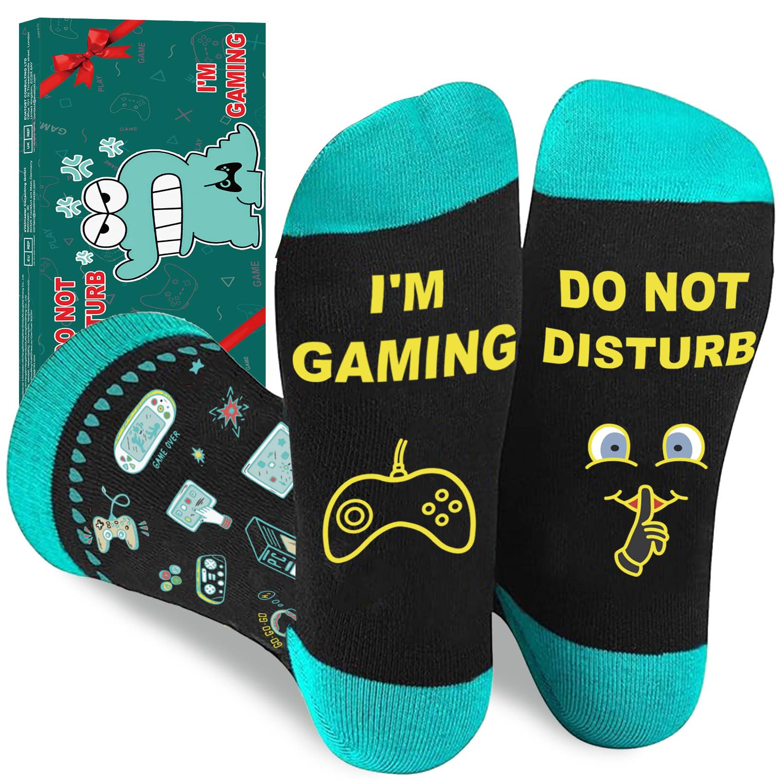 Calzini Da Gioco Divertenti "Do Not DISTURB, I‘M GAMING’" in Cotone di Lusso - Regalo Perfetto per Adolescenti, Uomini, Natale - Taglia Unica EU 39-45