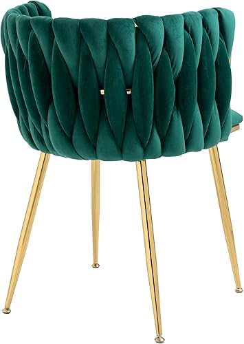 Miniatura 4 de SZLIZCCC Silla de comedor moderna de terciopelo, silla curvada de respaldo medio, silla de sala de estar, ribete tejido con marco dorado Chaipholr,