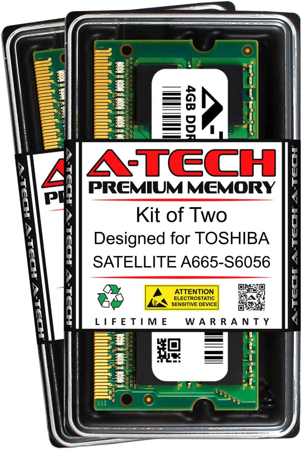 A-Tech 8GB (2 x 4GB) RAM for Toshiba Satellite A665-S6056 | DDR3 1333MHz SODIMM PC3-10600 204-Pin Non-ECC Memory Upgrade Kit